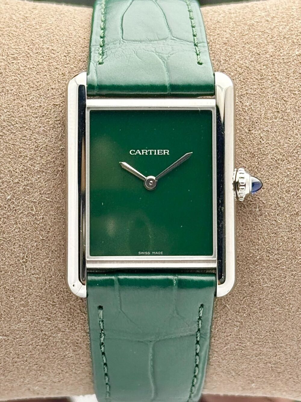 Cartier Tank Must Green Dial Steel Crocodile Skin Bracelet WSTA0056 | 2024 | 33.7mm