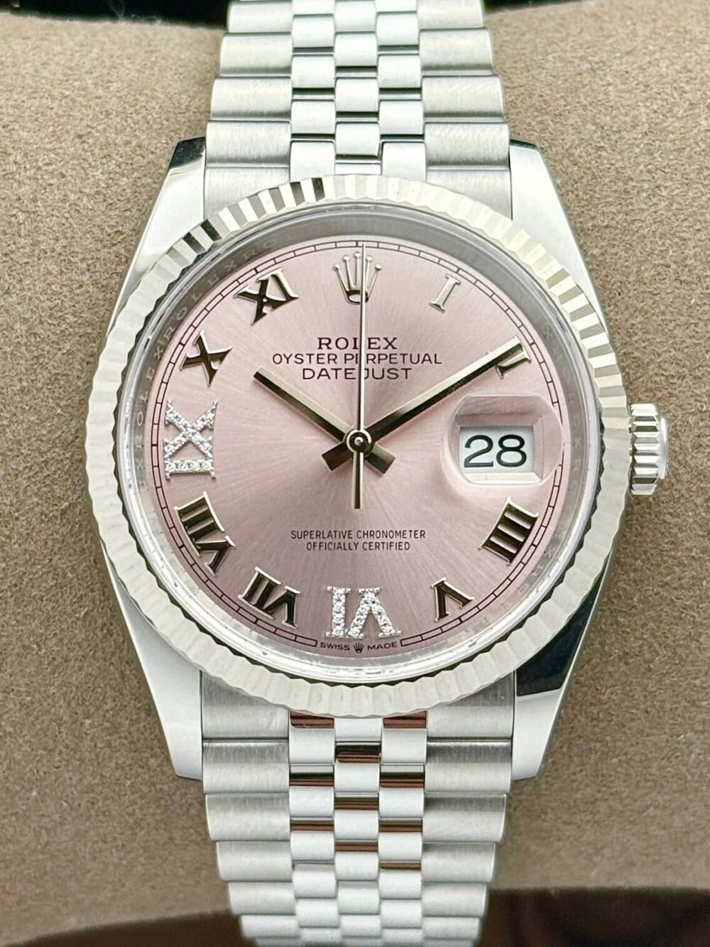 Rolex Datejust 36 Pink Roman Diamond VI & IX Dial Steel Jubilee 126234 | 2025 | 36mm